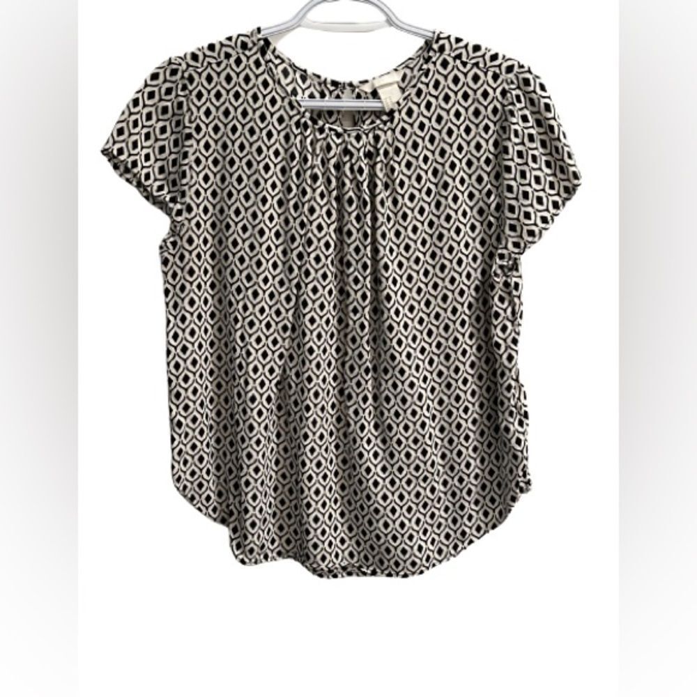 H&M Size 10 Black and White Short Sleeved Blouse (K) - Picture 1 of 4